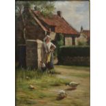SCOTTISH SCHOOL GIRL WITH DUCKS Oil on canvas, signed lower left (W.M.), dated 1879, 34 x 23 cm