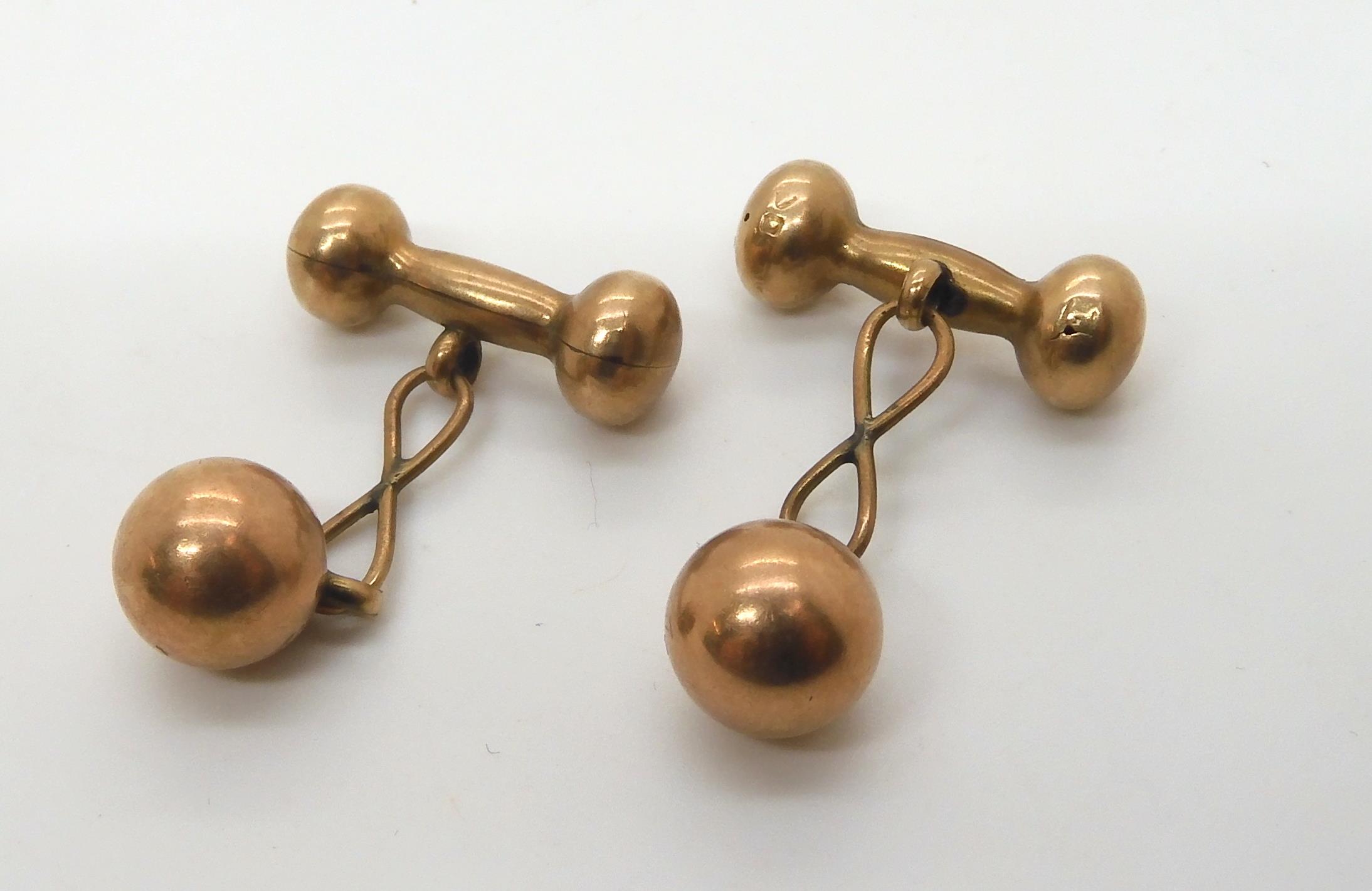 A pair of 9ct gold dumbbell shaped cufflinks, weight 4.1gms, a gold plated Golden Jubilee badge - Image 6 of 7