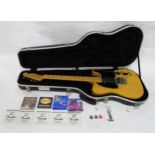 FENDER TELECASTER electric guitar with fitted Fender hard shell guitar case and a guitar stand