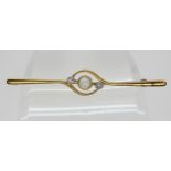 A 15ct gold diamond and opal twist bar brooch, set with estimated approx 0.10cts of diamonds. Length