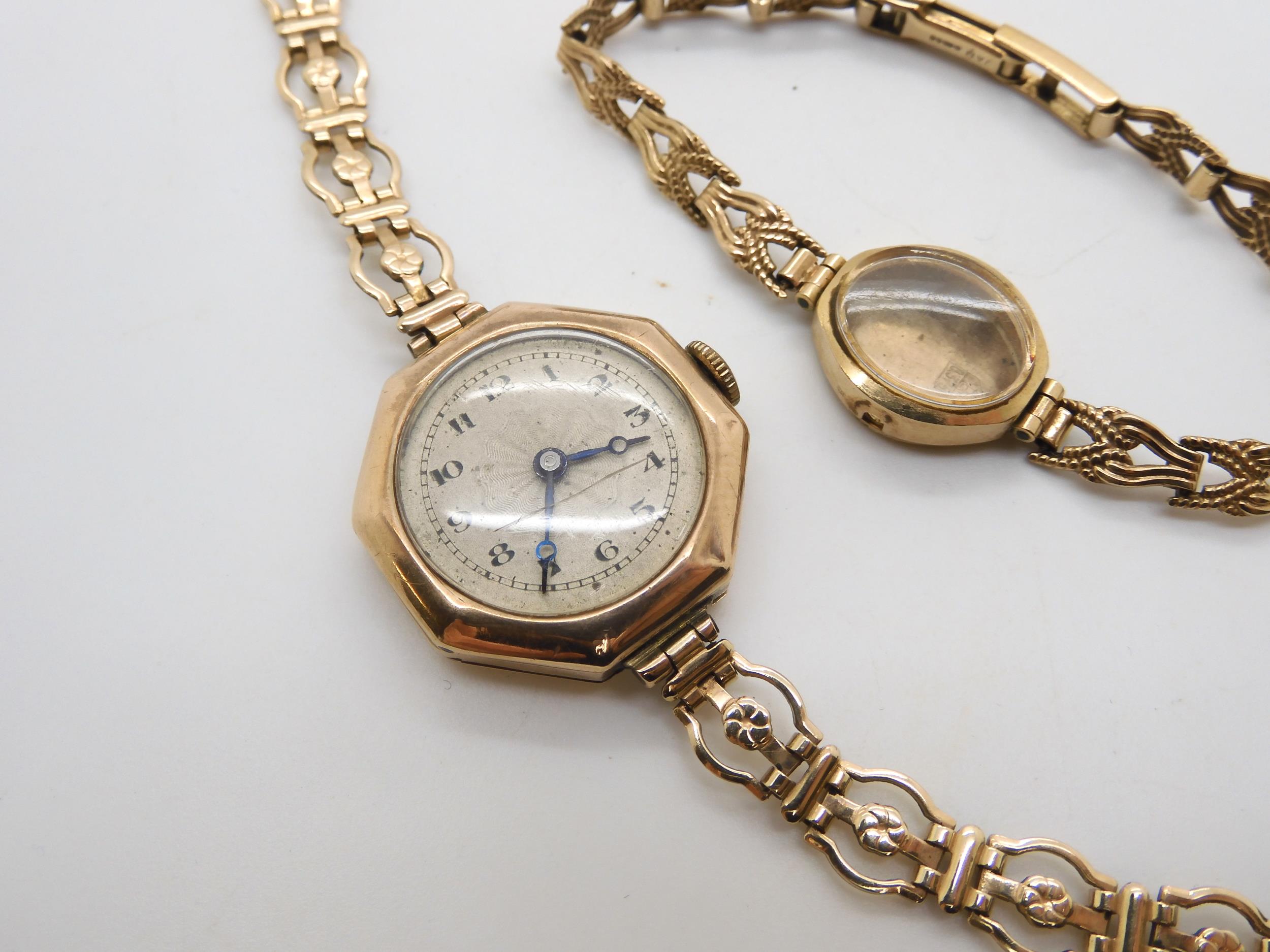 A 9ct empty ladies watch case and strap weight on its own 6.7gms, together with a 9ct cased - Image 2 of 6