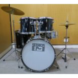 A Session Pro five piece drumkit together with four sets of drumsticks and various self learning