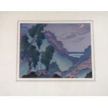 E. WATANABE' COTE D'AZUR Watercolour, signed lower left, 24 x 32cm Together with a screen print