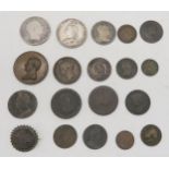 VICTORIA 1887 crown, George III crown 1818, George III silver shilling 1816, cartwheel penny 1797,