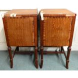 A pair of 20th century mahogany single door bedside cabinets on stretchered shaped supports, 78cm