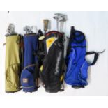 Four modern golf bags, with contents including Maxfli Revolution and Ben Sayers Crown irons, a