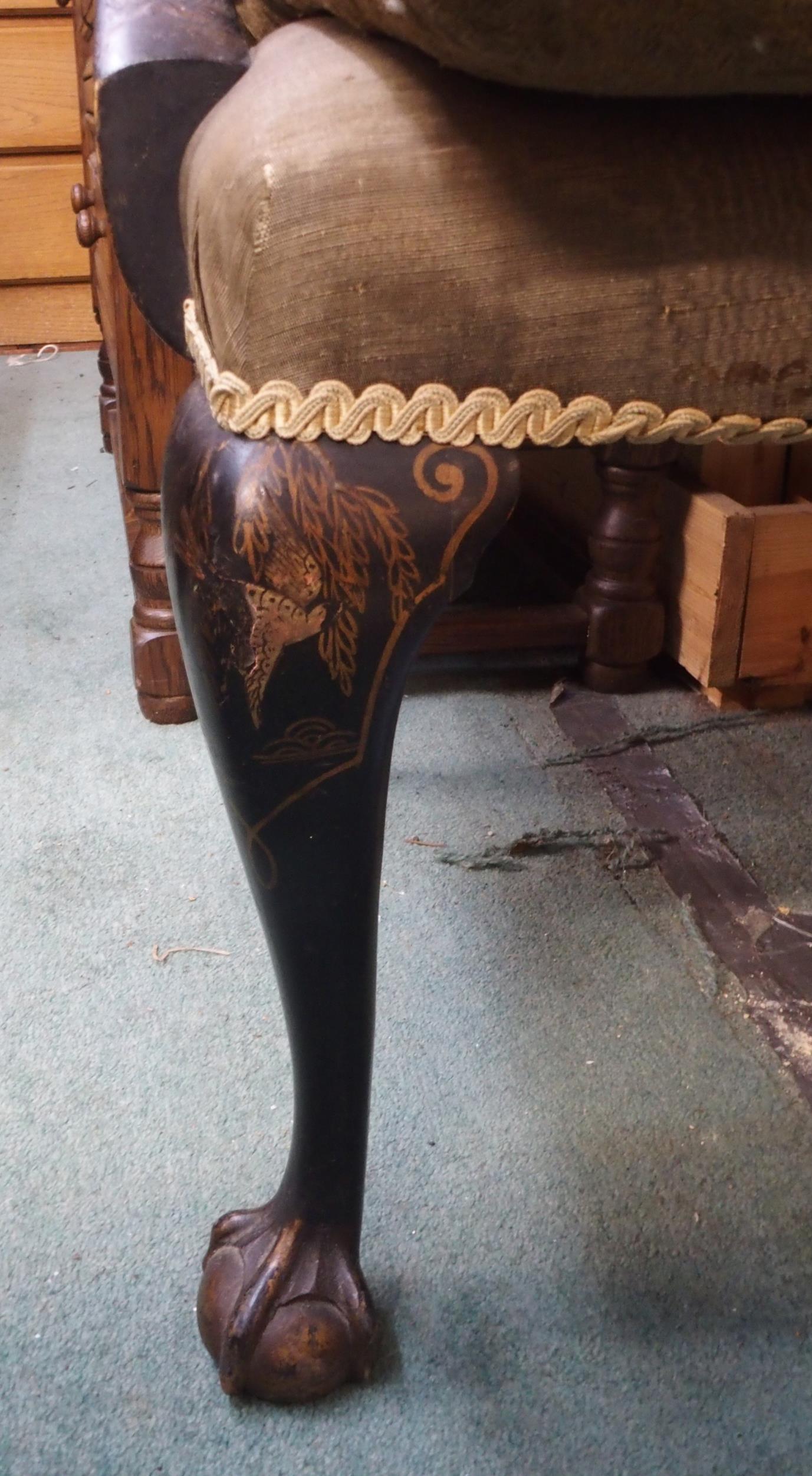A 19th century Oriental ebonised open armchair with fret work splat on ball and claw supports, - Image 4 of 4