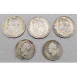 GEORGE IV CROWN  1821,1821 and 1822, George IV half crowns 1826 and 1828 (5) Condition Report: