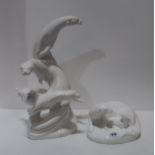A large Royal Doulton Images white glazed sculpture of Otters, titled Tumbling Water and another
