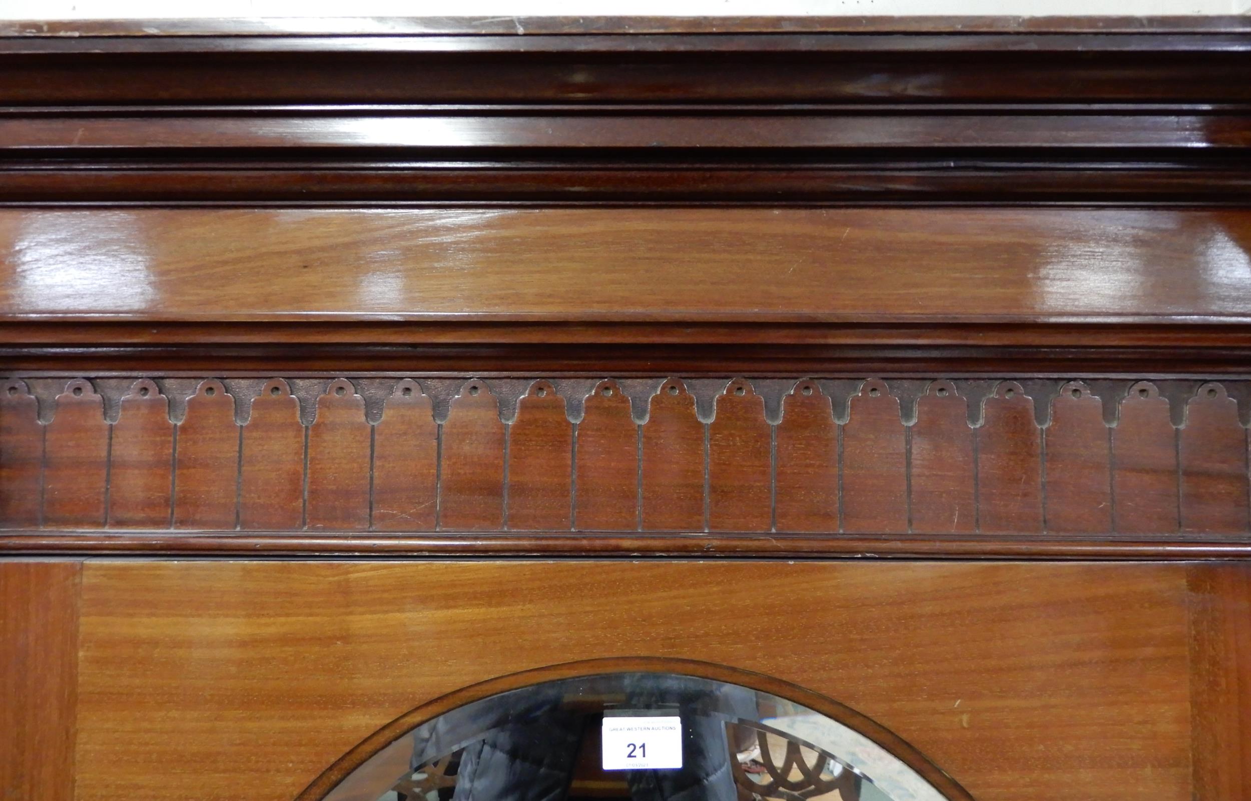 A late Victorian mahogany wardrobe with moulded cornice over single mirrored door over single drawer - Image 2 of 7