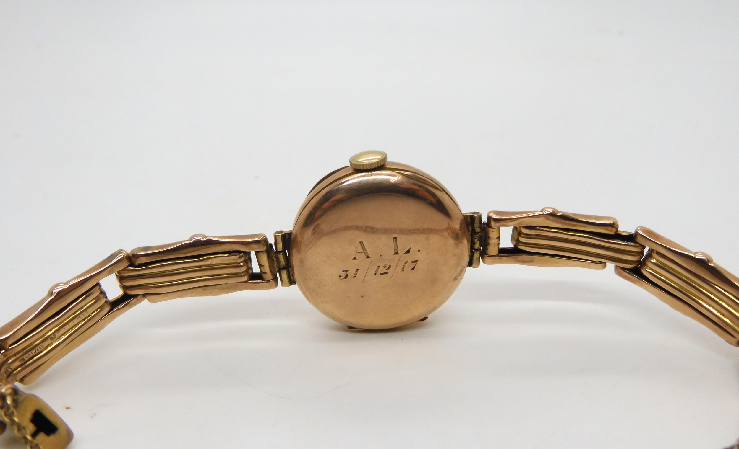 A 9ct rose gold ladies vintage watch and strap, weight including mechanism 23.1gms Condition - Image 2 of 5