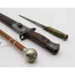 A Highland Light Infantry swagger stick, early-C20th, with Malacca shaft; a trench knife loosely