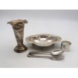 A collection of silver including a silver dish, of quatrefoil form, with a crimped rim and