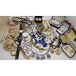 A collection of Vintage costume jewellery, to include cufflinks, a bowling tie clip and other