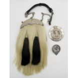 A good quality white metal-mounted horsehair sporran, early-C20th, together with a large Royal Scots