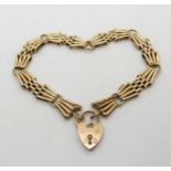 A 9ct gold gate bracelet with a heart shaped clasp, weight 10.5gms Condition Report:Available upon
