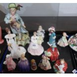 Seven Royal Doulton figures of girls, and assorted other figures Condition Report:No condition