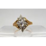 A 14k gold diamond cluster ring, set with estimated approx 0.14cts in total, size K, weight 3.1gms