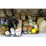 Assorted kitchenalia including stoneware Maypole cream pot, other stoneware items, pottery liquer