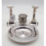 A collection of silver including a silver armada dish, by Poston Products Ltd, Sheffield 1972, a