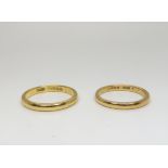 Two vintage 18ct gold wedding rings, both Birmingham hallmarked, 1930, size N, 1934 size N1/2,