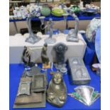 A collection of Art Nouveau and Art Deco style items including lamps, frames, figures etc