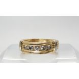 A 14k gold five stone diamond ring, set with estimated approx 1ct of brilliant cut diamonds,