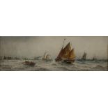 THOMAS BUSH HARDY Off the French Coast, signed, watercolour,dated, 1891,  25 x 74cm Condition