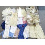 Assorted lace trims, two ostrich feather fans, children's clothes and under garments etc Condition