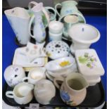 Assorted E Radford hand painted pottery including jugs, dishes, butter dishes etc Condition Report: