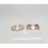 Two 9ct gold pink gem set rings, one set with diamond accents to the mount, finger size M1/2, and