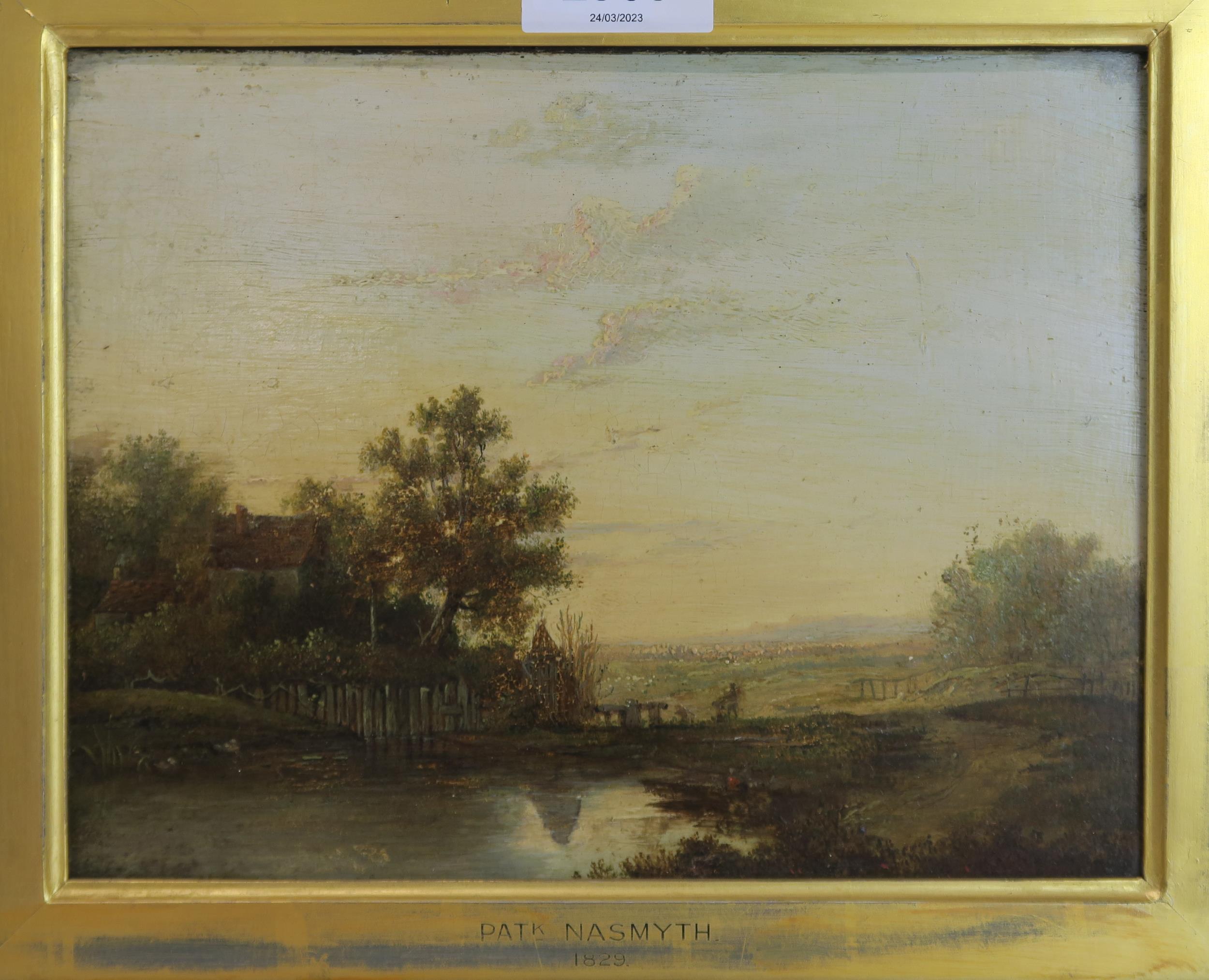 ATTRIBUTED TO PATRICK NASMYTH (SCOTTISH 1787-1831) MILL LANDSCAPE WITH DISTANT TOWN  Oil on panel, - Image 3 of 8