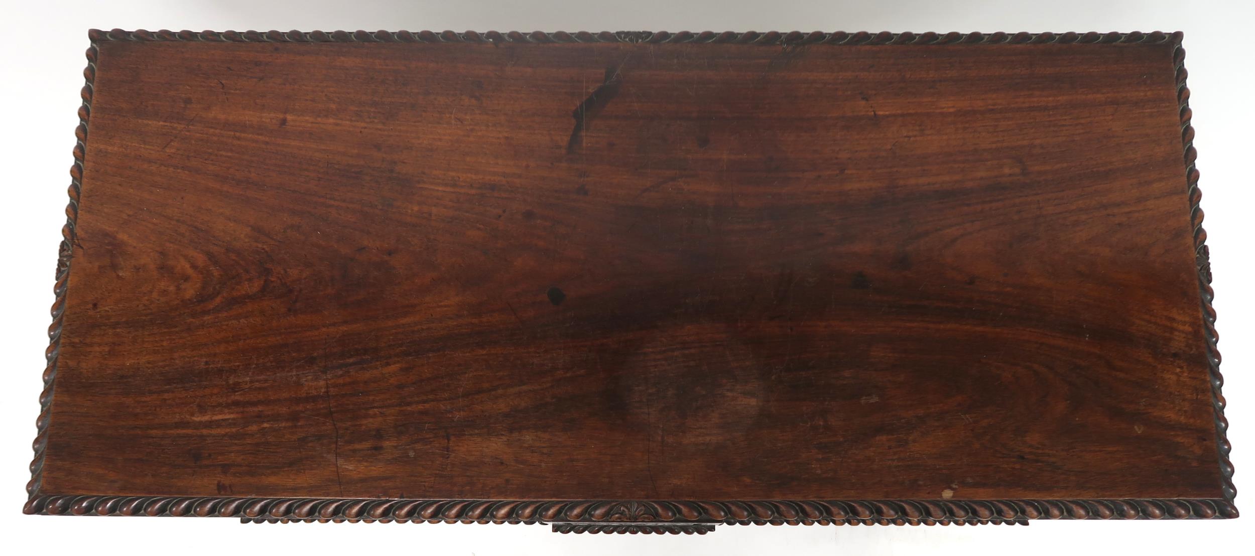 AN ANGLO-INDIAN ROSEWOOD LIBRARY TABLE with rectangular gadrooned top over a pair of asymmetrical - Image 3 of 13