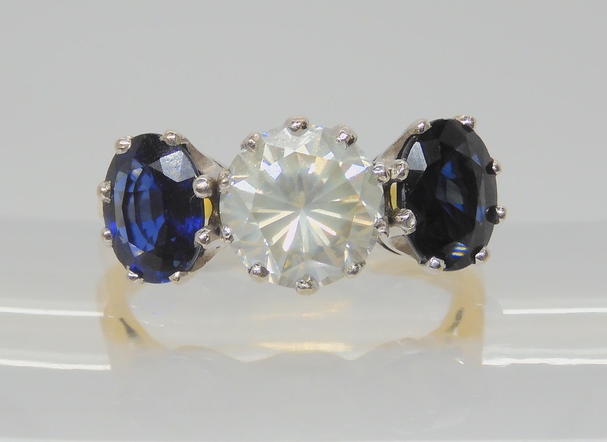 A SUBSTANTIAL SAPPHIRE AND DIAMOND RING set in a 18ct yellow and white gold classic crown setting - Image 2 of 5