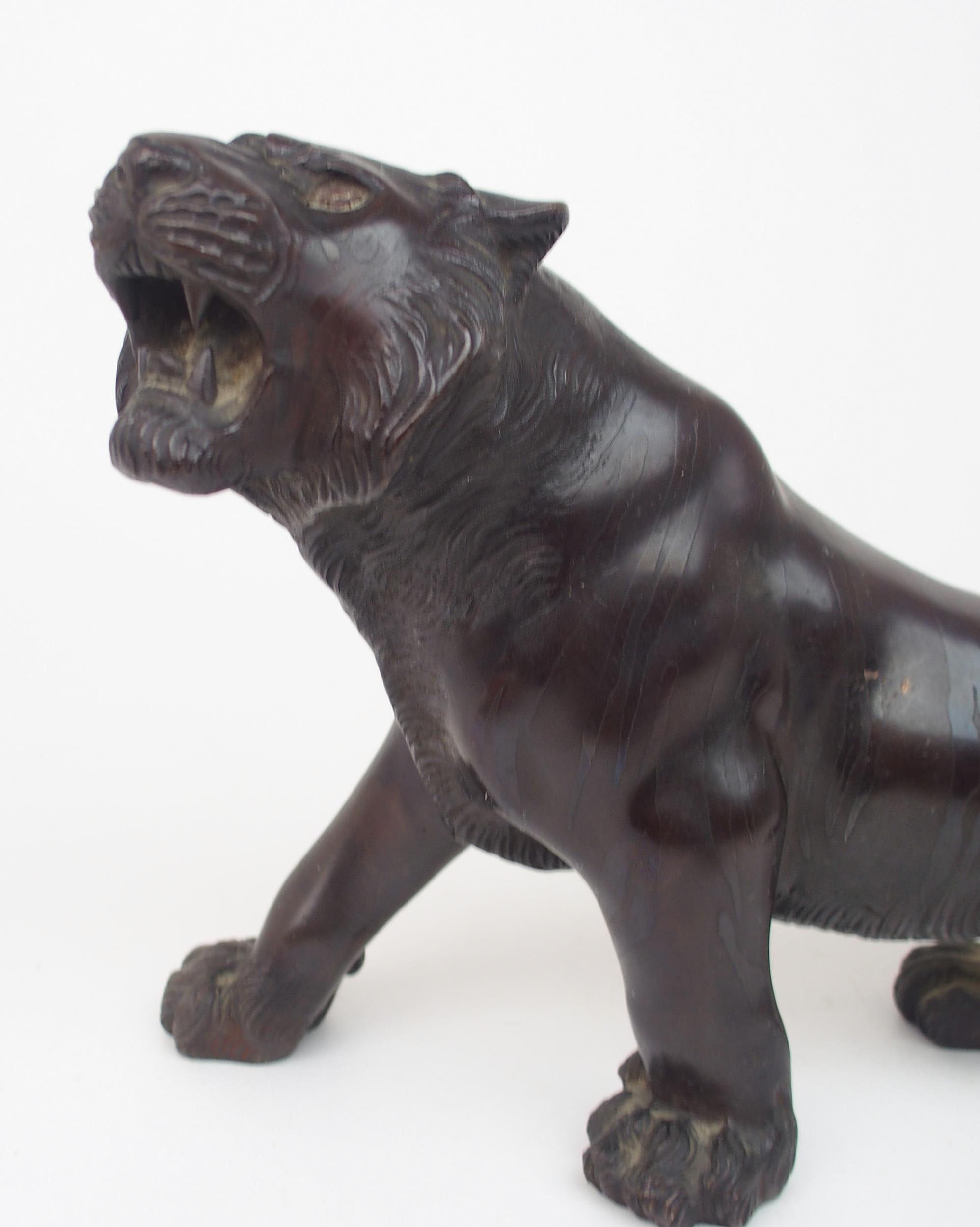 A JAPANESE BRONZE MODEL OF A TIGER  the animal with head raised and standing on all fours, signed, - Image 2 of 5