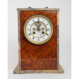 AN UNUSUAL MARBLE AND BURR WALNUT CLOCK the white dial with roman numerals, the movement stamped