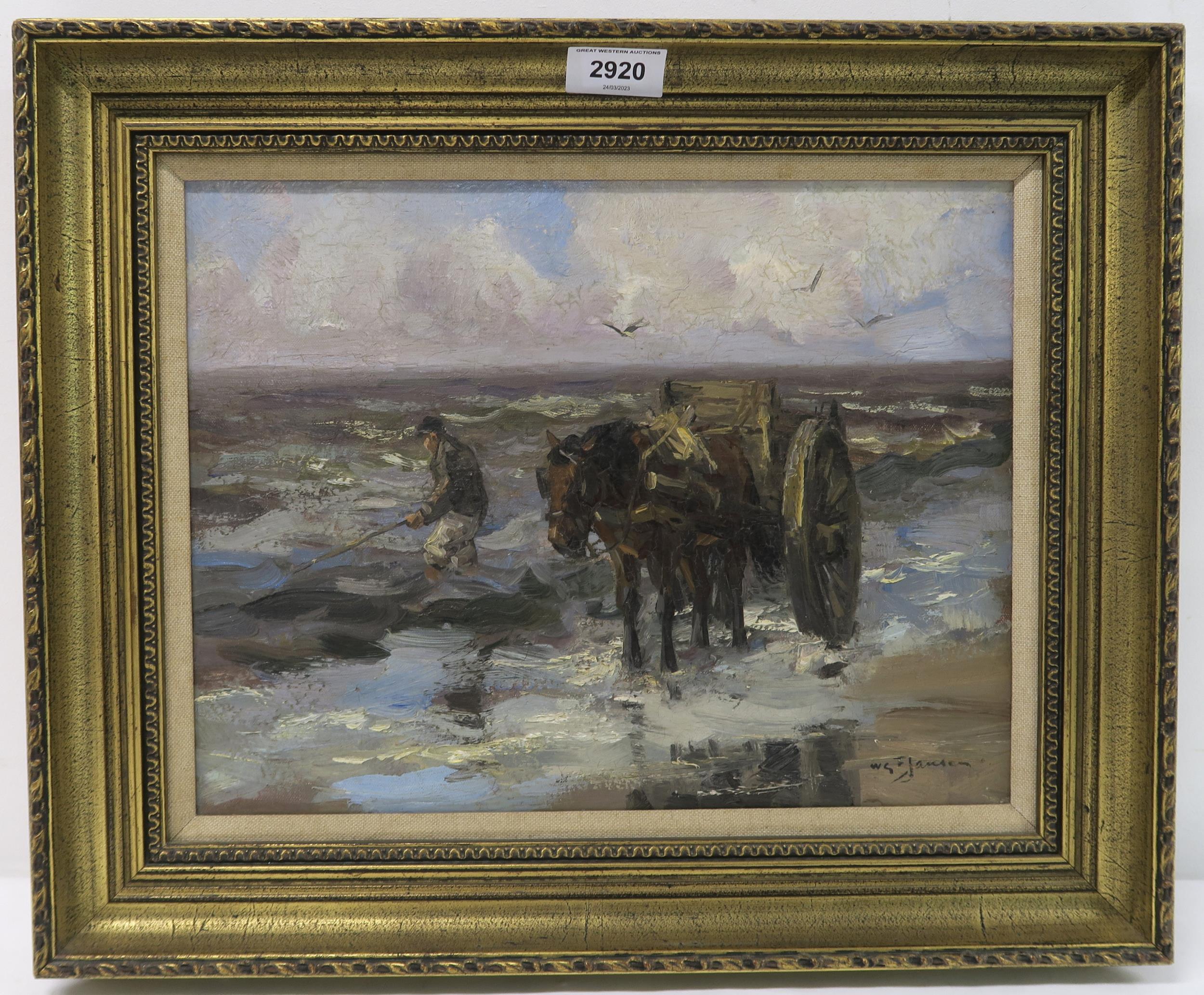 WILLEM G F JANSEN (DUTCH 1871-1949) THE SHELLFISHER  Oil on canvas, signed lower right, 26 x 34cm ( - Image 2 of 7