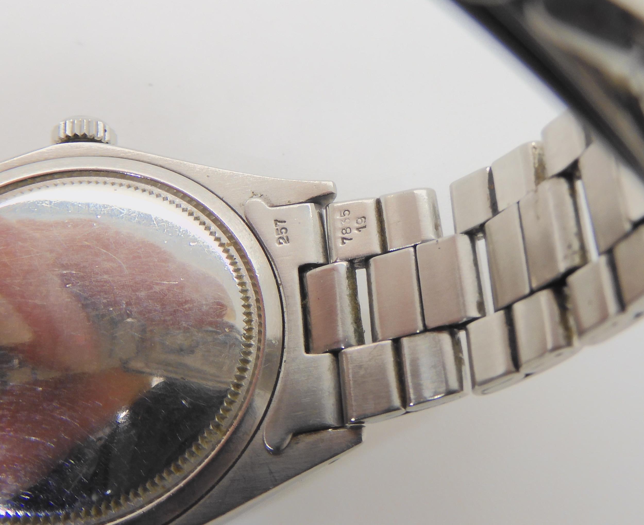 A ROLEX OYSTERDATE PRECISION with dark grey satined dial, silver coloured baton numerals, hands, and - Image 5 of 14
