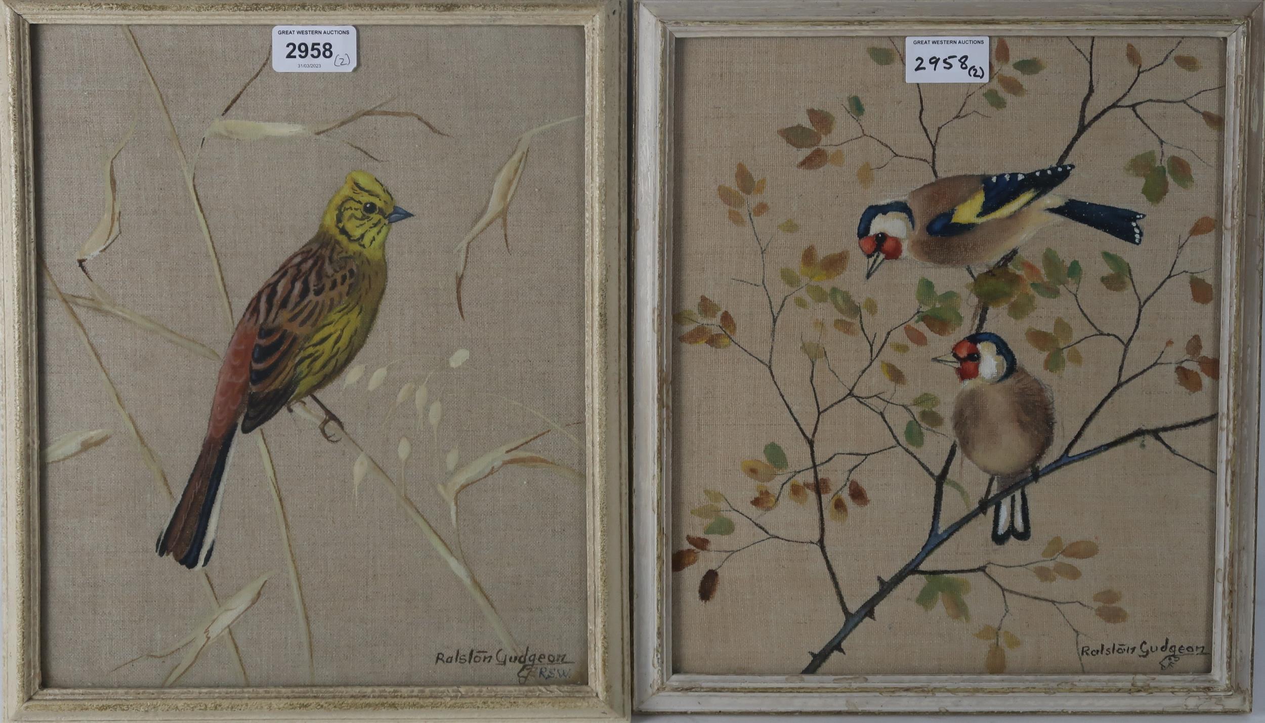 RALSTON GUDGEON (SCOTTISH 1910-1984) GOLDFINCHES Gouache on linen, signed lower right, 29.5 x