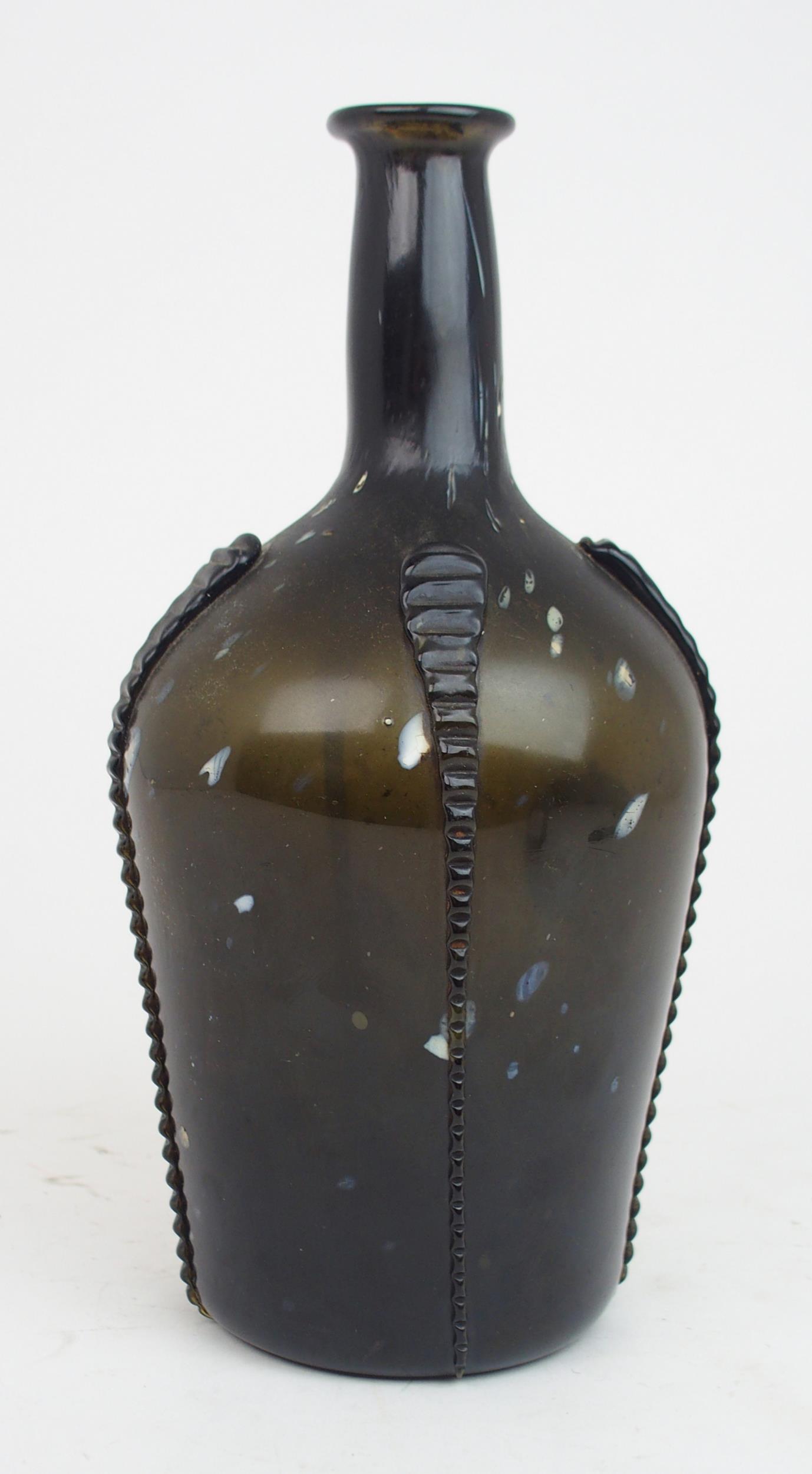 AN EARLY 19TH CENTURY ALLOA GLASS WINE BOTTLE in dark olive green mottled with white splashes, - Image 3 of 7