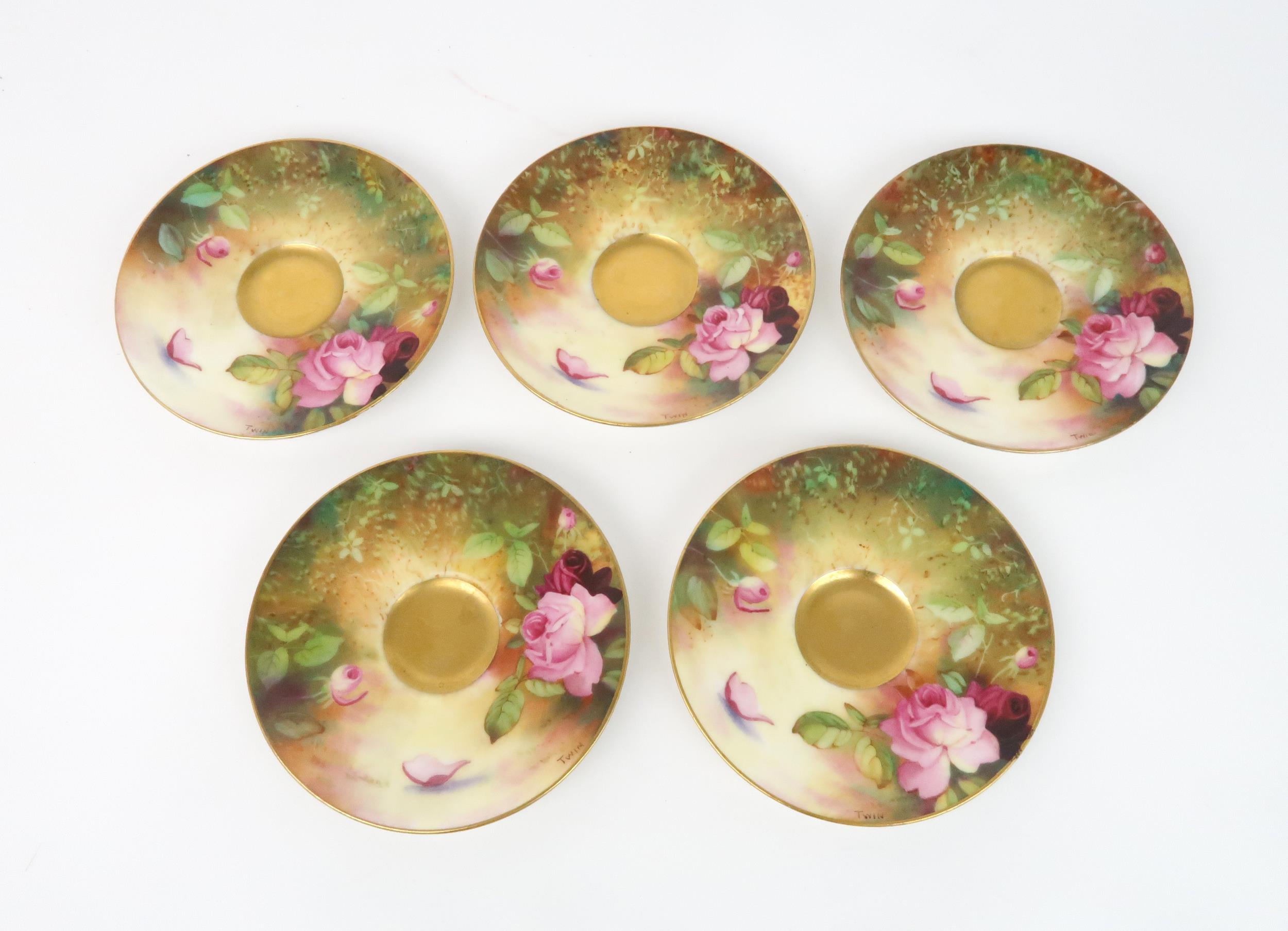 A ROYAL WORCESTER BOXED SET OF SIX DEMITASSE COFFEE CUPS AND SAUCERS each painted with roses in a - Image 5 of 8