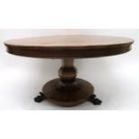 A VICTORIAN ROSEWOOD CIRCULAR TILT TOP BREAKFAST TABLE on an octagonal baluster column, on a