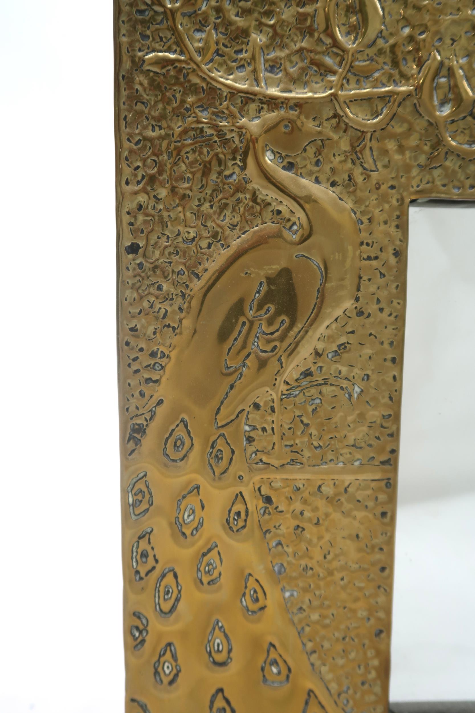 AN EARLY 20TH ARTS & CRAFTS AFTER TALWIN MORRIS WALL MIRROR with hammered brass frame depicting - Image 3 of 8