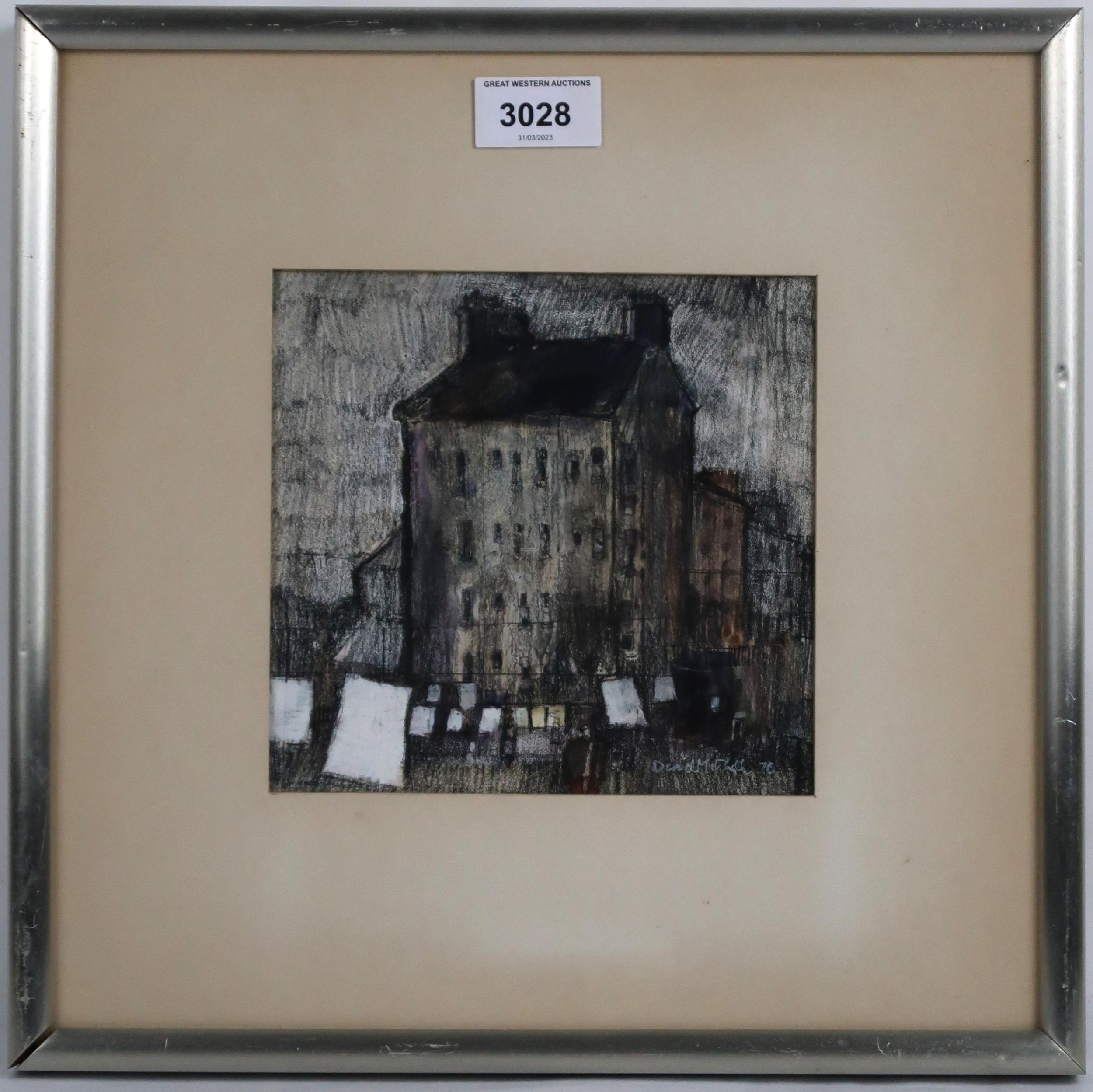 DAVID MITCHELL (SCOTTISH 20TH CENTURY) GLASGOW TENEMENT Mixed media on paper, signed lower right and - Image 2 of 4