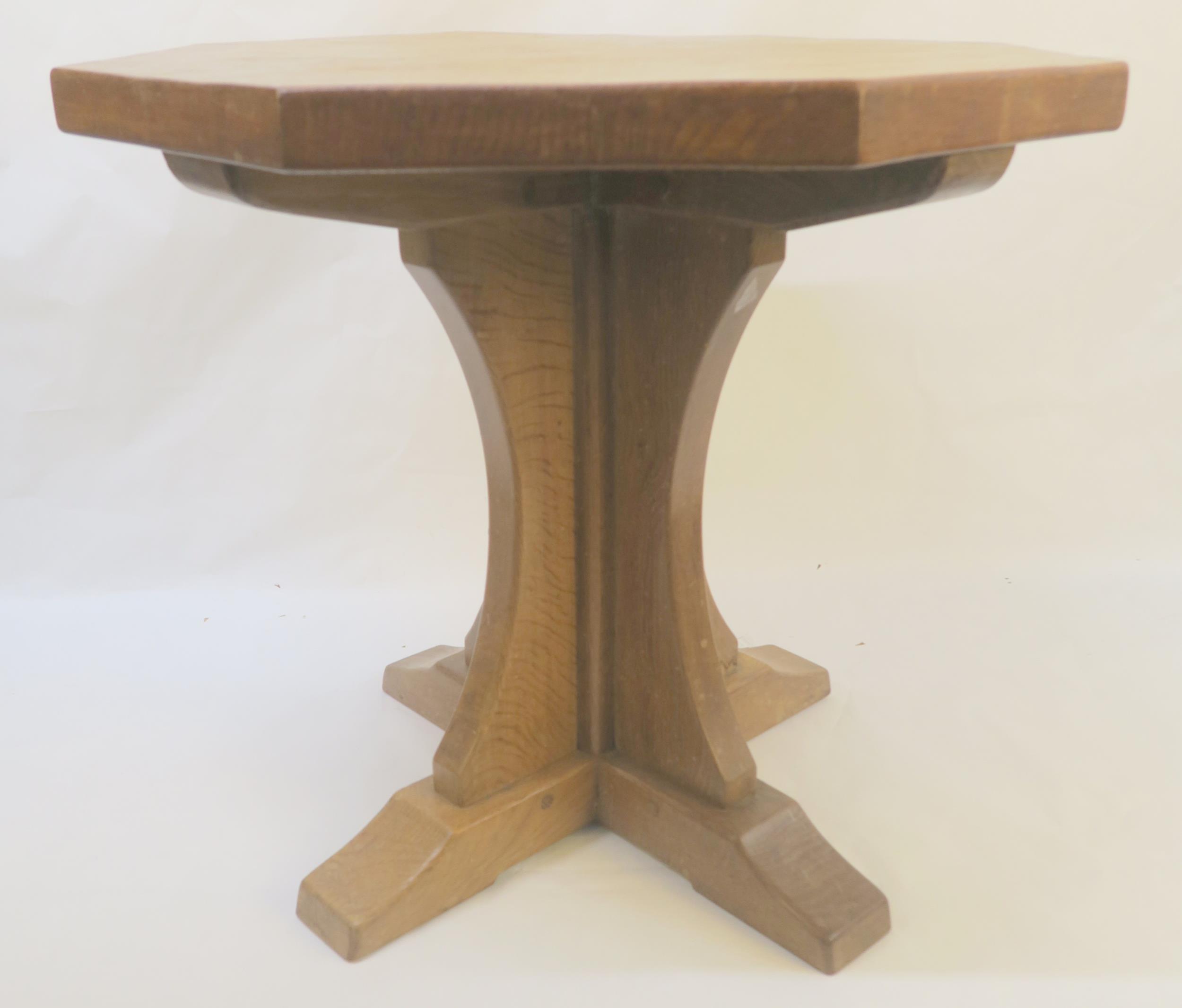 A 20TH CENTURY OAK ROBERT "MOUSEMAN" THOMPSON OF KILBURN OCTAGONAL OCCASIONAL TABLE - Image 6 of 7