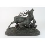 AFTER P J MENE - THE STAG HUNT cast iron with green patination, incised signature to base, 42cm long