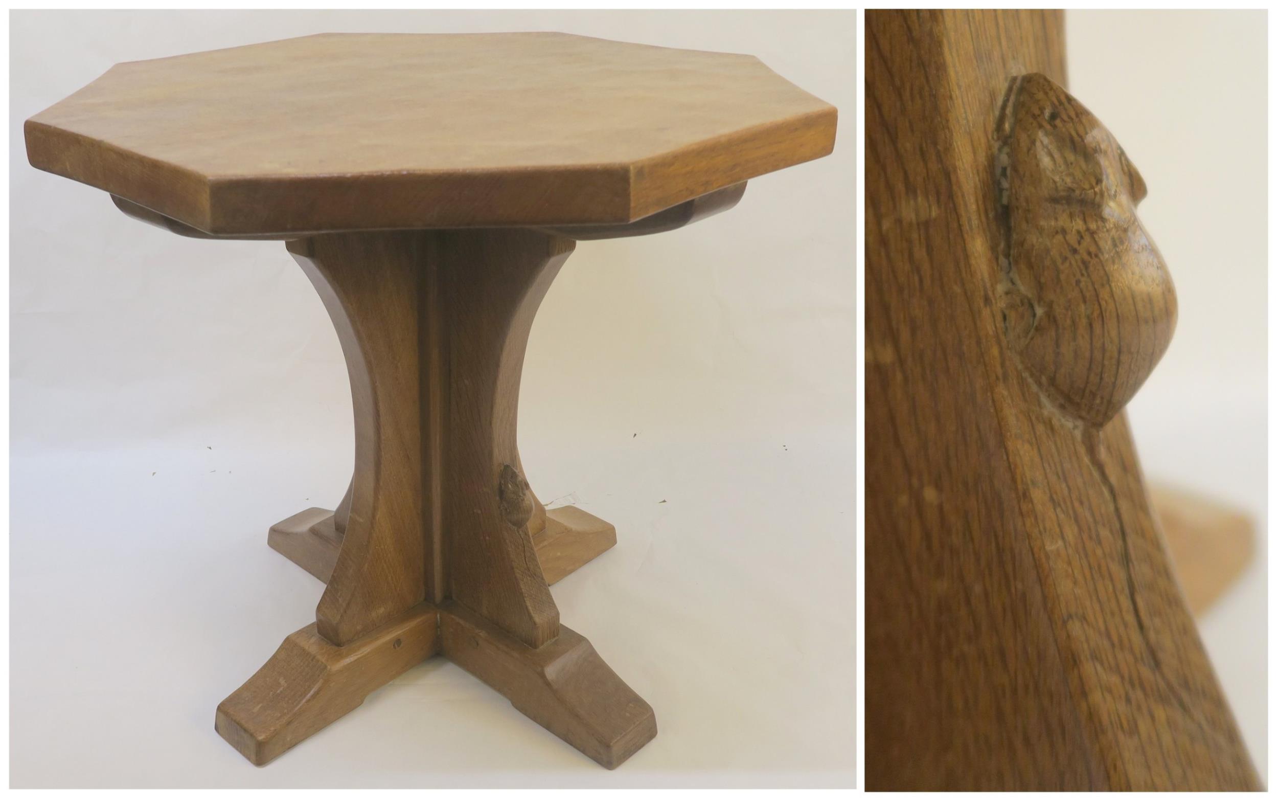 A 20TH CENTURY OAK ROBERT "MOUSEMAN" THOMPSON OF KILBURN OCTAGONAL OCCASIONAL TABLE