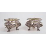 A PAIR OF HEAVY GAUGE GEORGE IV SILVER SALTS by Robert Garrard, London 1824, of unusually large