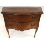 A 19TH CENTURY KINGSWOOD & PARQUETRY INLAID BOMBE COMMODE with serpentine parquetry inlaid top