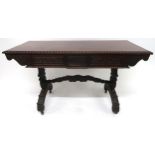 AN ANGLO-INDIAN ROSEWOOD LIBRARY TABLE with rectangular gadrooned top over a pair of asymmetrical